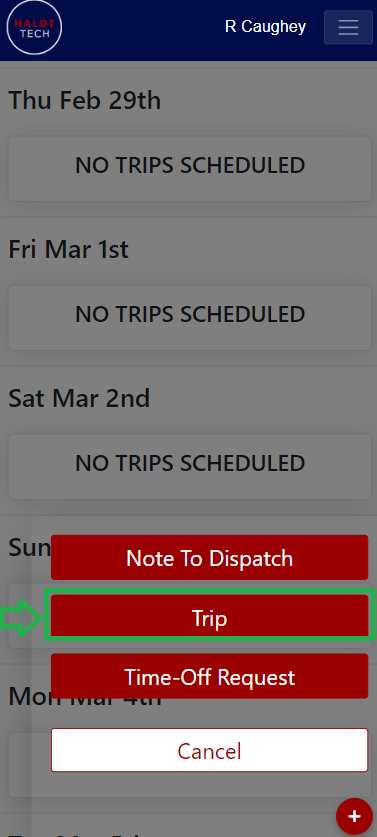 Selecting the Trip box