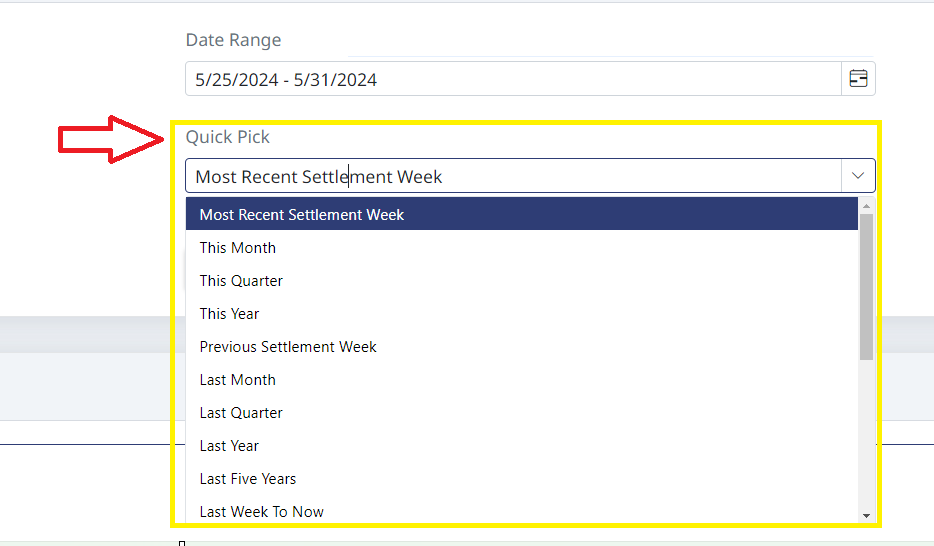 Quick Pick options for last month, quarter, and year