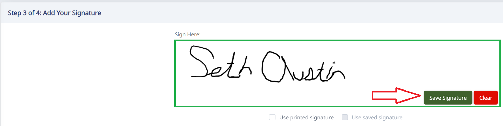 Adding a signature and saving