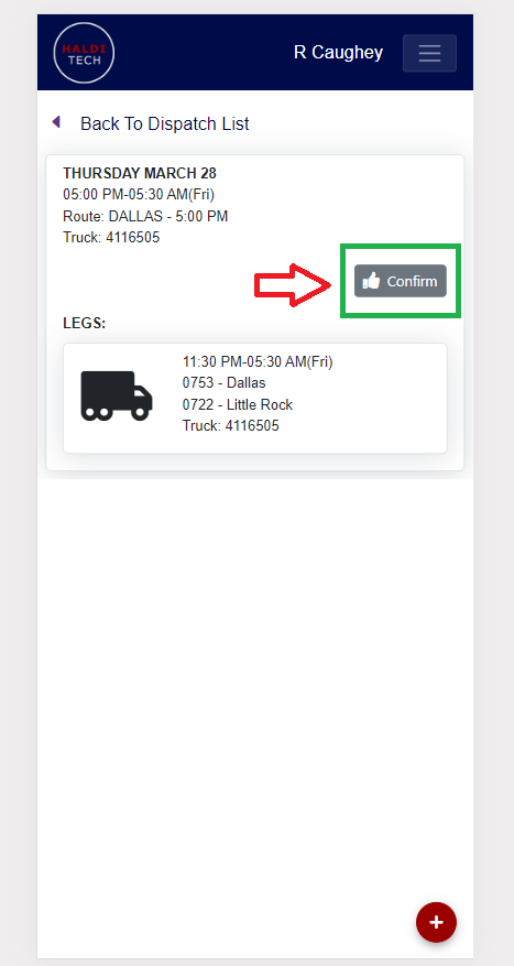 Confirm box next to a route