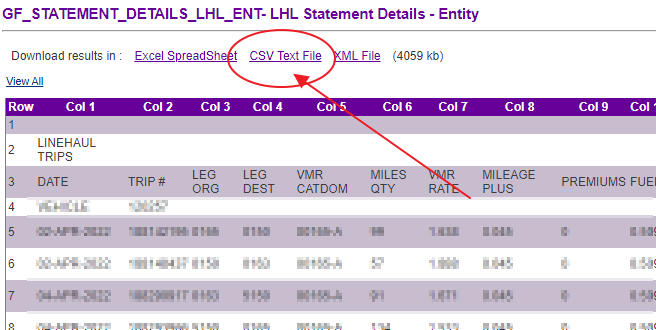 CSV Text File download link