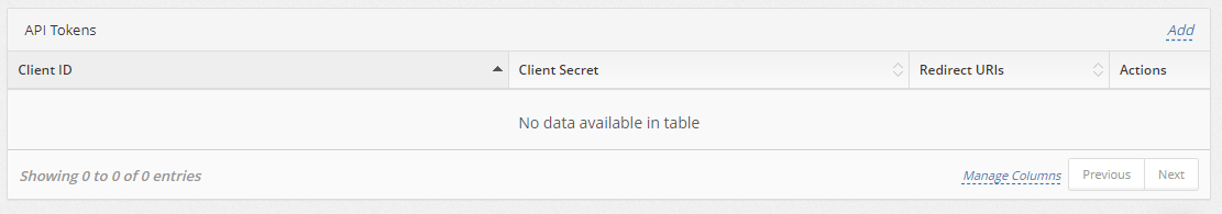 API Tokens section