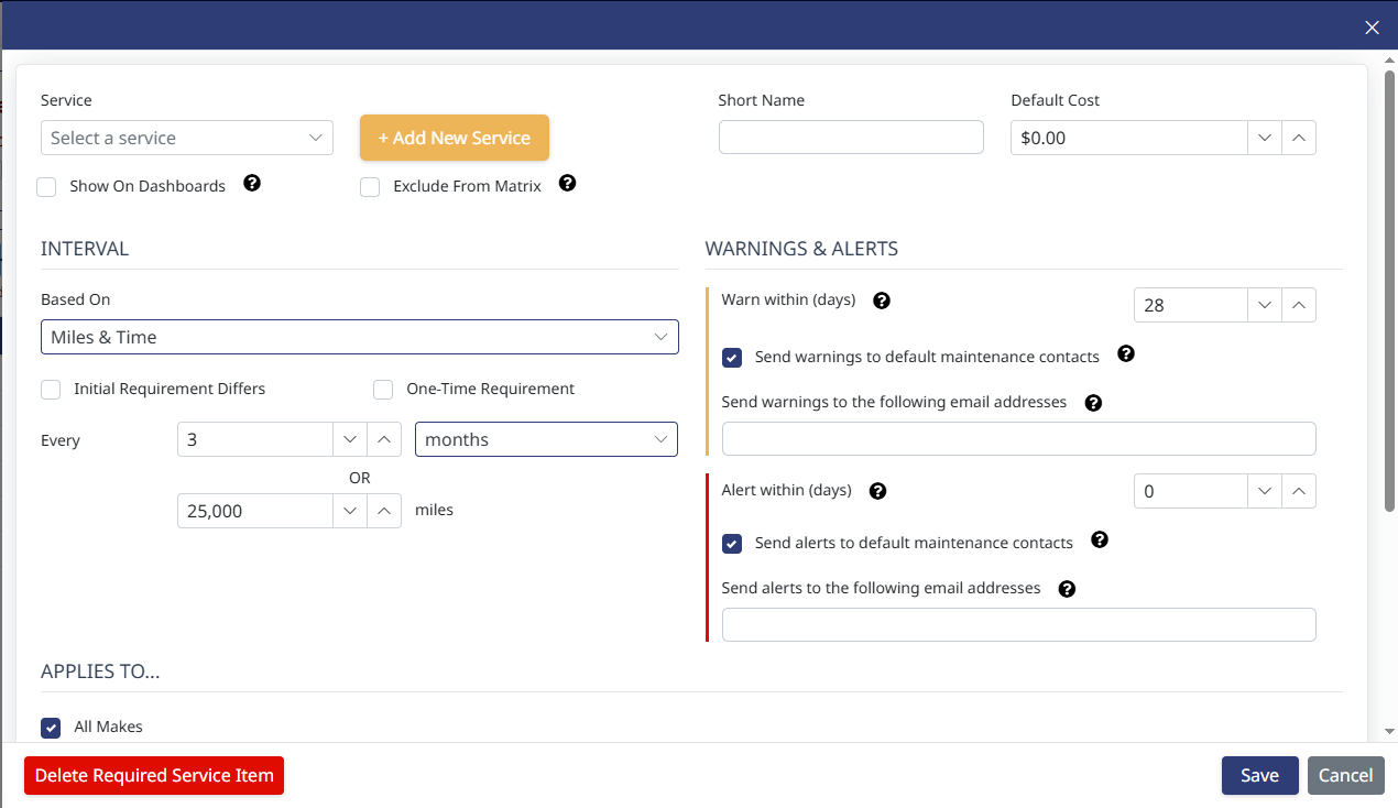 Adding a maintenance requirement and interval
